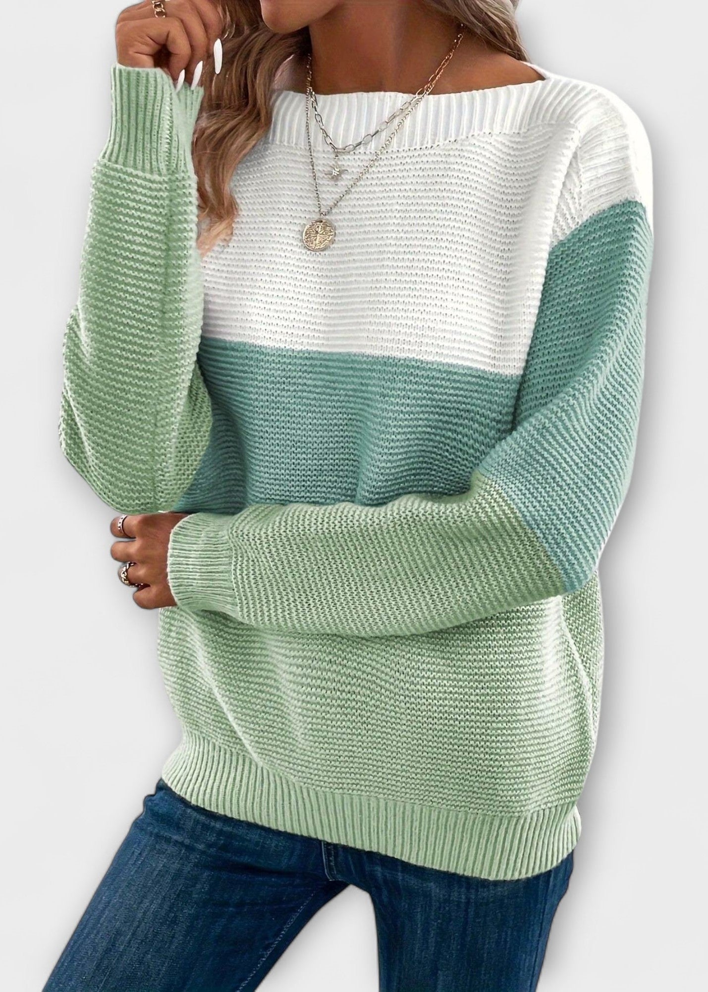 Class | Elegancki Sweter z Trójkolorowym Patchworkiem