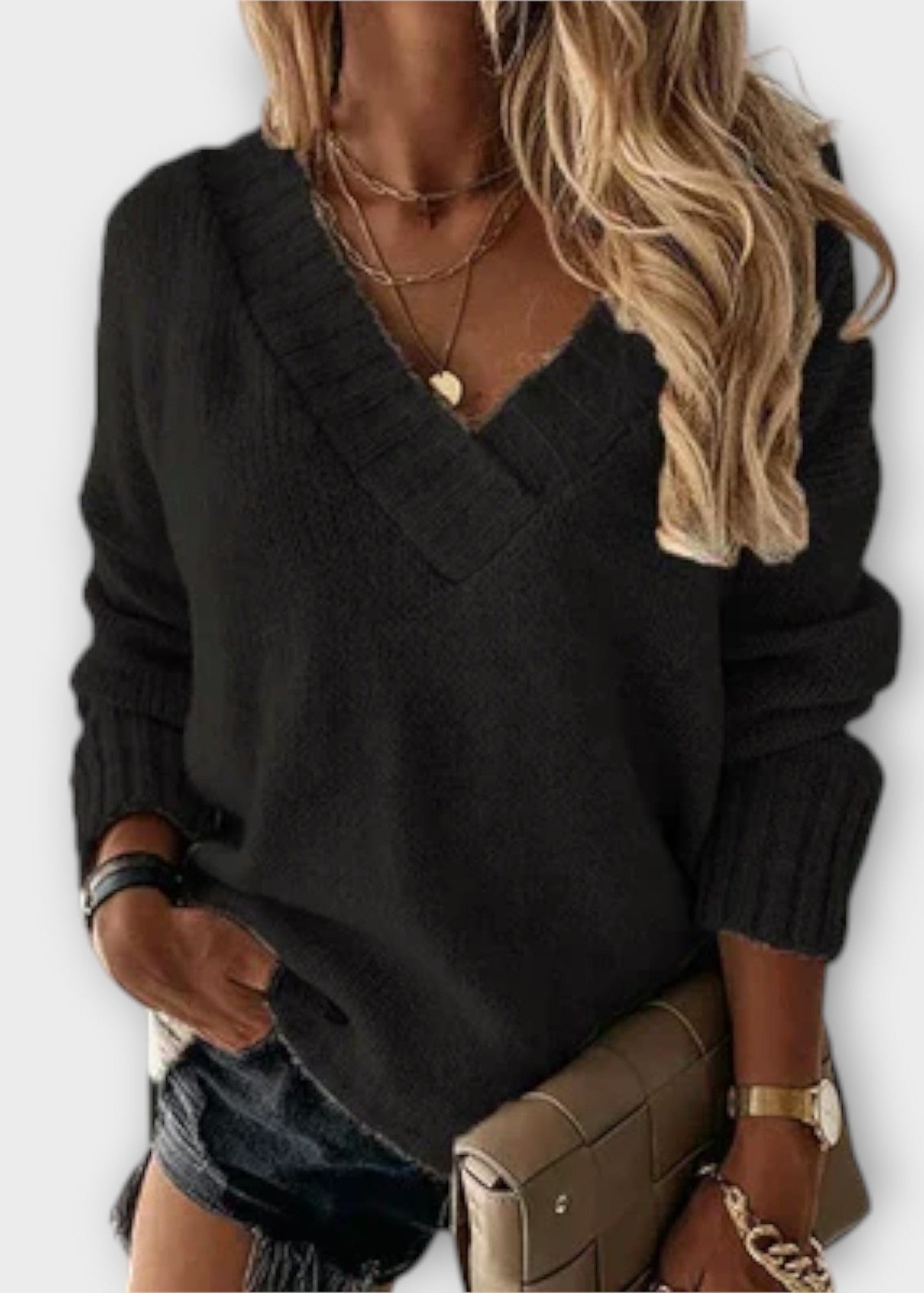 Jane | Wygodny Sweter z Dekoltem w Kształcie V