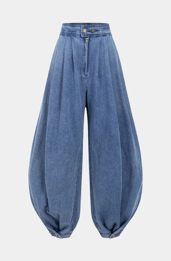 AGATA | Balonowe Bawełniane Spodnie z Wysokim Stanem