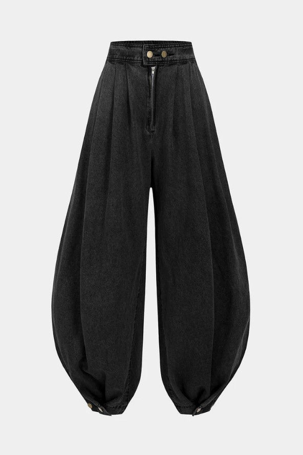 AGATA | Balonowe Bawełniane Spodnie z Wysokim Stanem